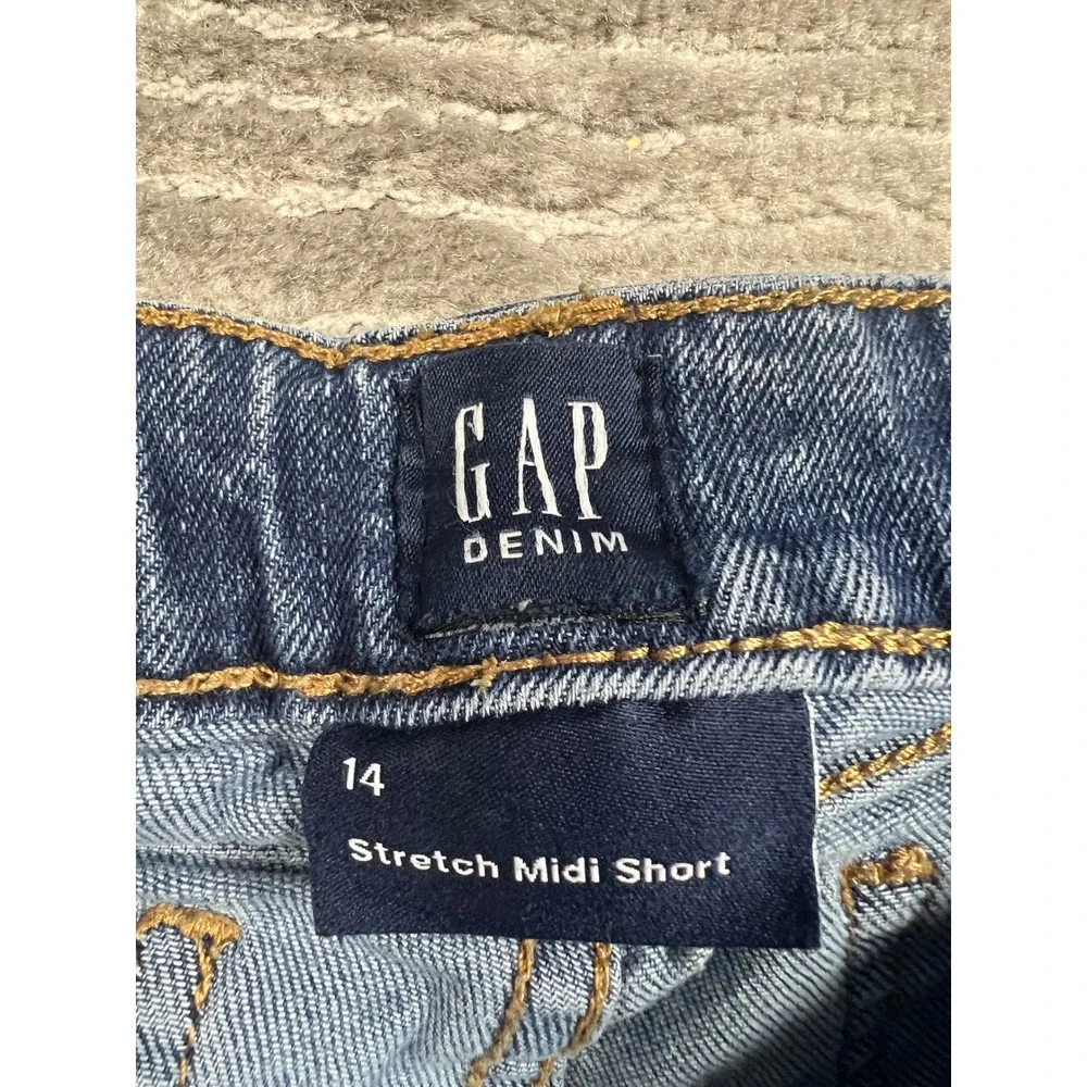 Gap Denim Shorts Girl Size 14 Blue Stretch Midi Short Cuffed Medium Wash Classic